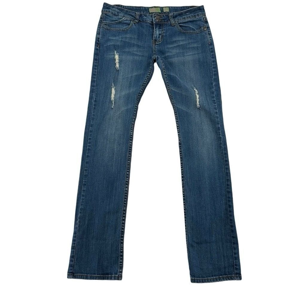 Reuse Jeans Straight Leg Womens 29 Medium Wash Distressed Mid Rise Denim Blue